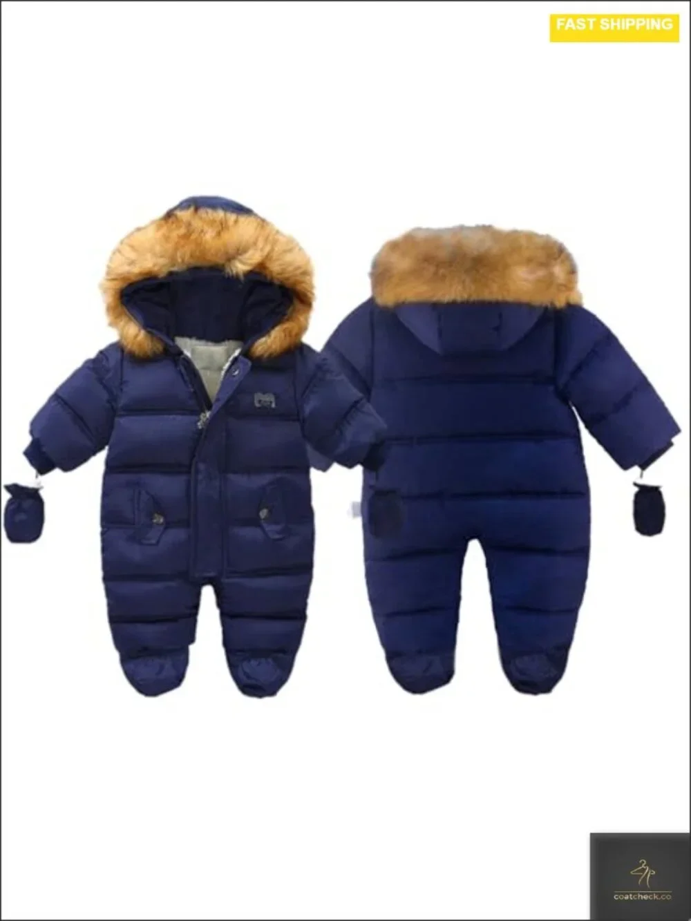 Baby Snowsuit Waterproof Windproof Hooded One-Piece Jumpsuit with Gloves